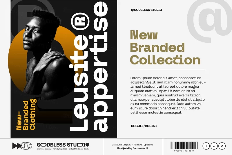 潮流时尚运动酸性艺术创意品牌设计海报杂志排版英文字体 Graftyne - Variable Display-墨鱼时间