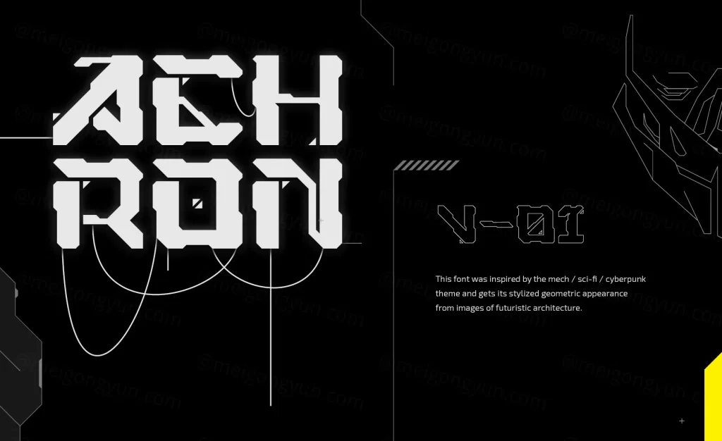 潮流未来派赛博朋克科幻主义工业机械科技几何硬角英文装饰字体 Achron - Display Font